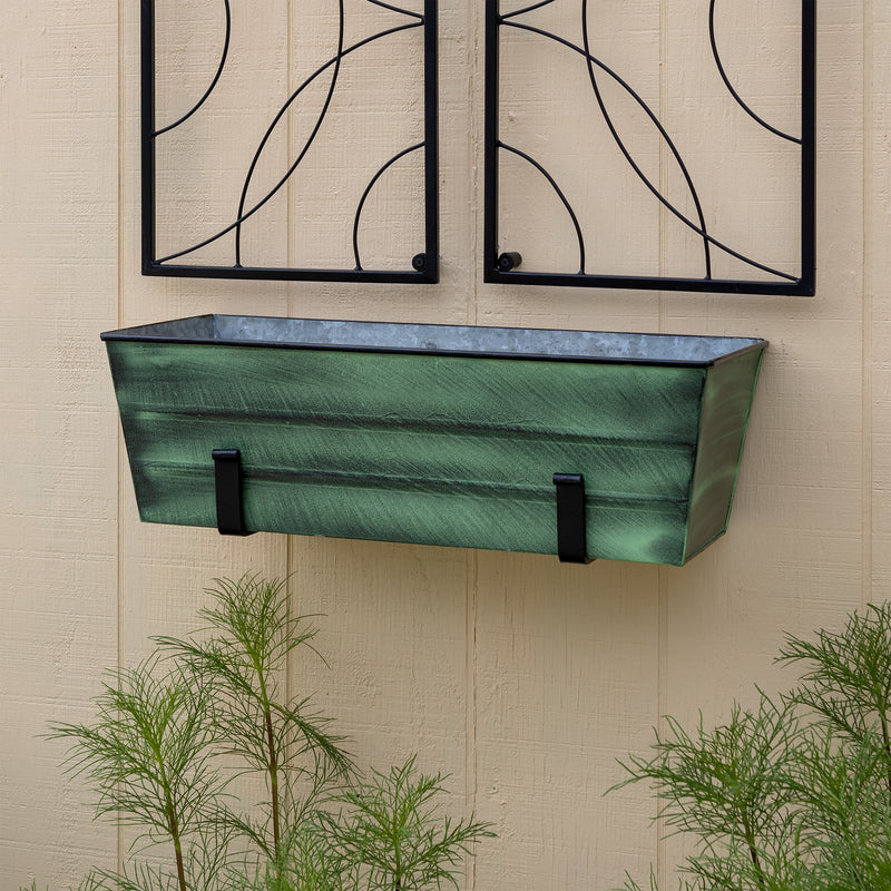 ACHLA Williamsburg Galvanized Tin Window Box Standard 24in | Verdigris Green Powder Coated Metal | Outdoor & Covered Porch Planter | Model VFB-05