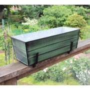 ACHLA Medium Flower Box with Brackets | Green Patina Galvanized Steel and Black Wrought Iron | Porch & Deck Railing Planter | Model VFB-05-K6
