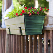 ACHLA Medium Green Flower Box with Clamp-On Brackets | Green Patina Galvanized Steel and Black Wrought Iron | Front Porch & Balcony | Model VFB-05-RM