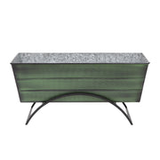 ACHLA Odette Medium Flower Planter Box with Stand | Green Patina Galvanized Steel and Black Wrought Iron | Patio & Balcony Container | Model VFB-05-S