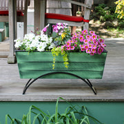 ACHLA Odette Medium Flower Planter Box with Stand | Green Patina Galvanized Steel and Black Wrought Iron | Patio & Balcony Container | Model VFB-05-S