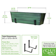 ACHLA Medium Flower Box with Wall Brackets | Green Patina Galvanized Steel and Black Wrought Iron | Front Porch & Balcony Planter | Model VFB-05-WM