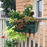 ACHLA Medium Flower Box with Wall Brackets | Green Patina Galvanized Steel and Black Wrought Iron | Front Porch & Balcony Planter | Model VFB-05-WM