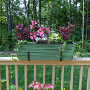 ACHLA Large Flower Box with Brackets | Green Patina Galvanized Steel and Black Wrought Iron | Porch & Deck Railing Planter | Model VFB-06-K6