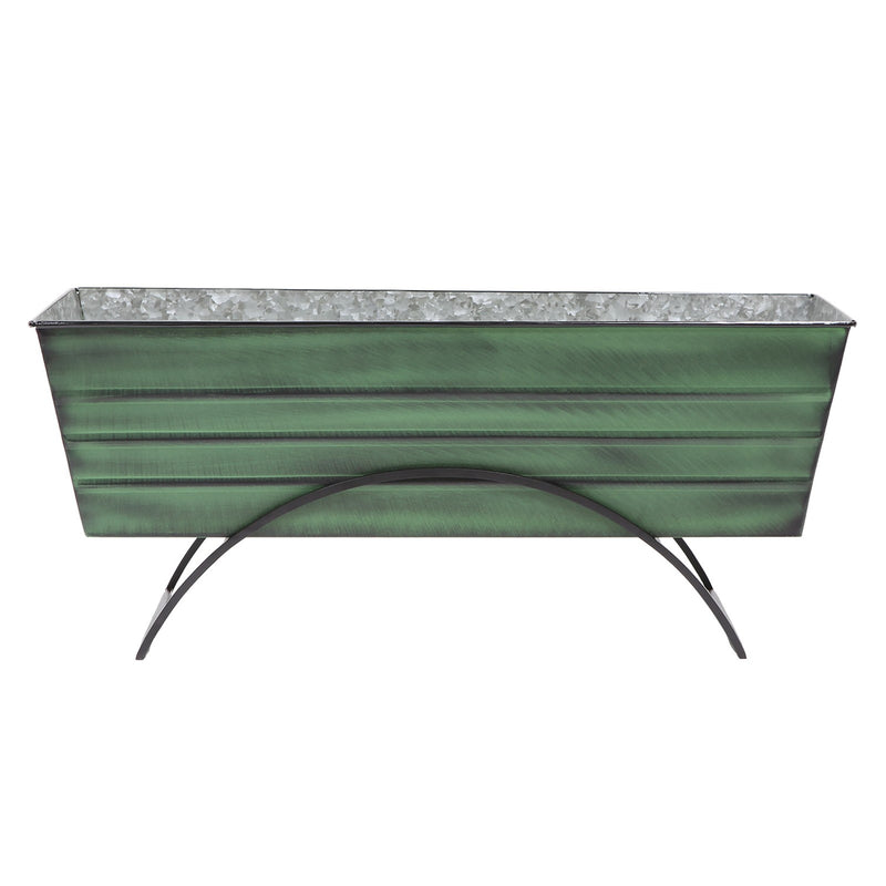 ACHLA Odette Large Flower Box Stand | Green Patina Galvanized Steel and Black Wrought Iron | Patio & Balcony Container Gardening | Model VFB-06-S