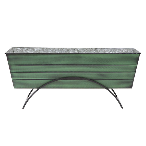 ACHLA Odette Large Flower Box Stand | Green Patina Galvanized Steel and Black Wrought Iron | Patio & Balcony Container Gardening | Model VFB-06-S