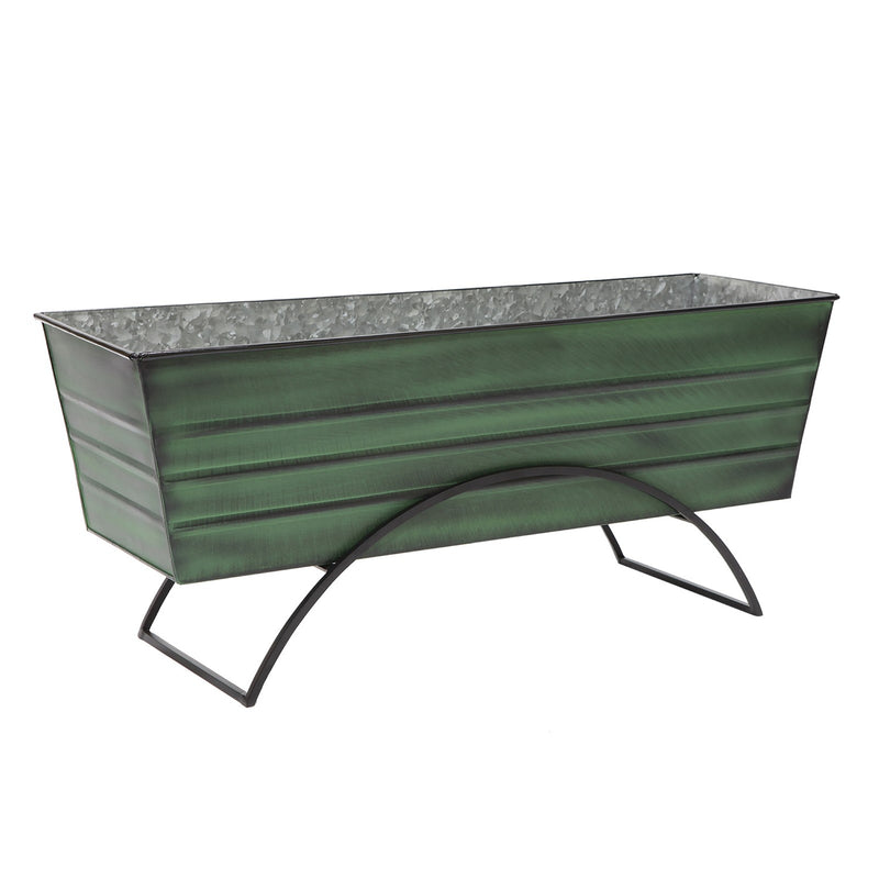 ACHLA Odette Large Flower Box Stand | Green Patina Galvanized Steel and Black Wrought Iron | Patio & Balcony Container Gardening | Model VFB-06-S