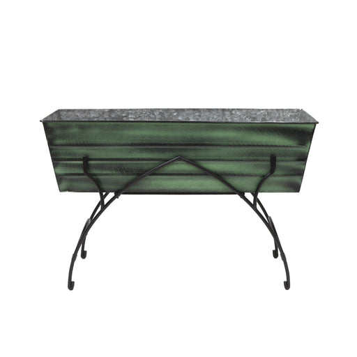 ACHLA Bella 36in Flower Box Stand | Art Deco Green Patina Galvanized Steel and Black Wrought Iron | Patio & Balcony Planter | Model VFB-06-S2