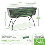 ACHLA Bella 36in Flower Box Stand | Art Deco Green Patina Galvanized Steel and Black Wrought Iron | Patio & Balcony Planter | Model VFB-06-S2