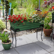 ACHLA Flora 36in Flower Box Stand | Green Patina Galvanized Steel and Black Wrought Iron | Patio & Balcony Planter | Model VFB-06-S3