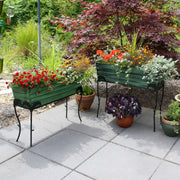 ACHLA Flora 36in Flower Box Stand | Green Patina Galvanized Steel and Black Wrought Iron | Patio & Balcony Planter | Model VFB-06-S3