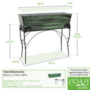 ACHLA Flora 36in Flower Box Stand | Green Patina Galvanized Steel and Black Wrought Iron | Patio & Balcony Container Gardening | Model VFB-06-S4