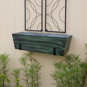 ACHLA Large Flower Box with Wall Brackets | Green Patina Galvanized Steel and Black Wrought Iron | Front Porch & Balcony Container | Model VFB-06-WM