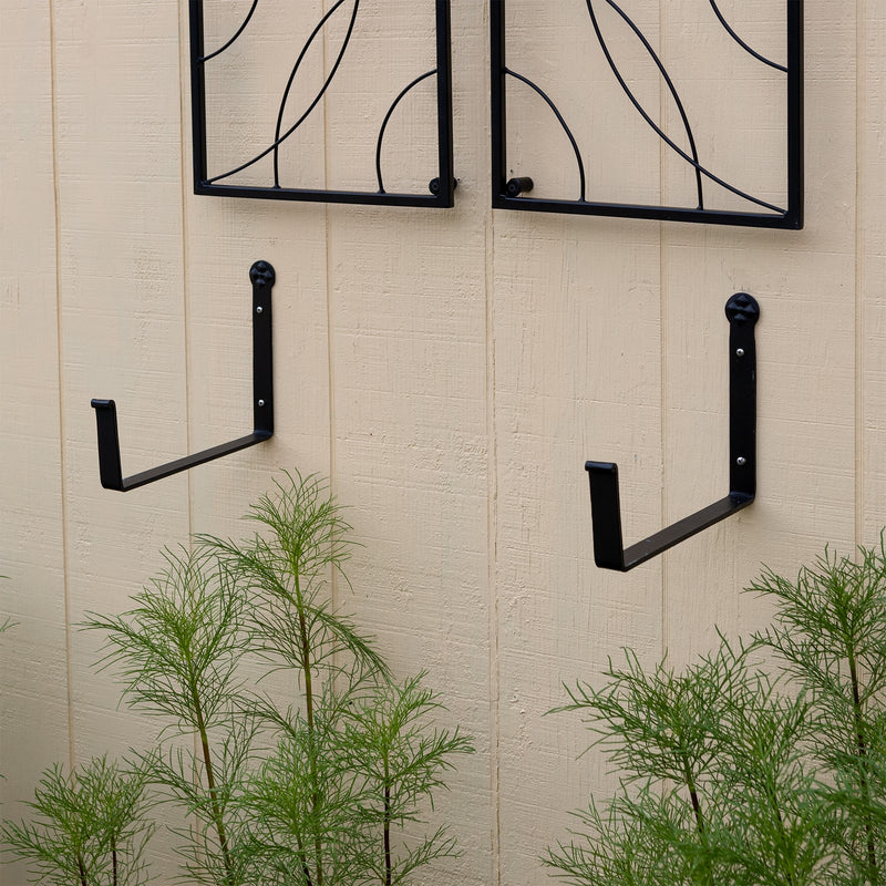 ACHLA Large Flower Box with Wall Brackets | Green Patina Galvanized Steel and Black Wrought Iron | Front Porch & Balcony Container | Model VFB-06-WM
