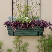 ACHLA Large Flower Box with Wall Brackets | Green Patina Galvanized Steel and Black Wrought Iron | Front Porch & Balcony Container | Model VFB-06-WM