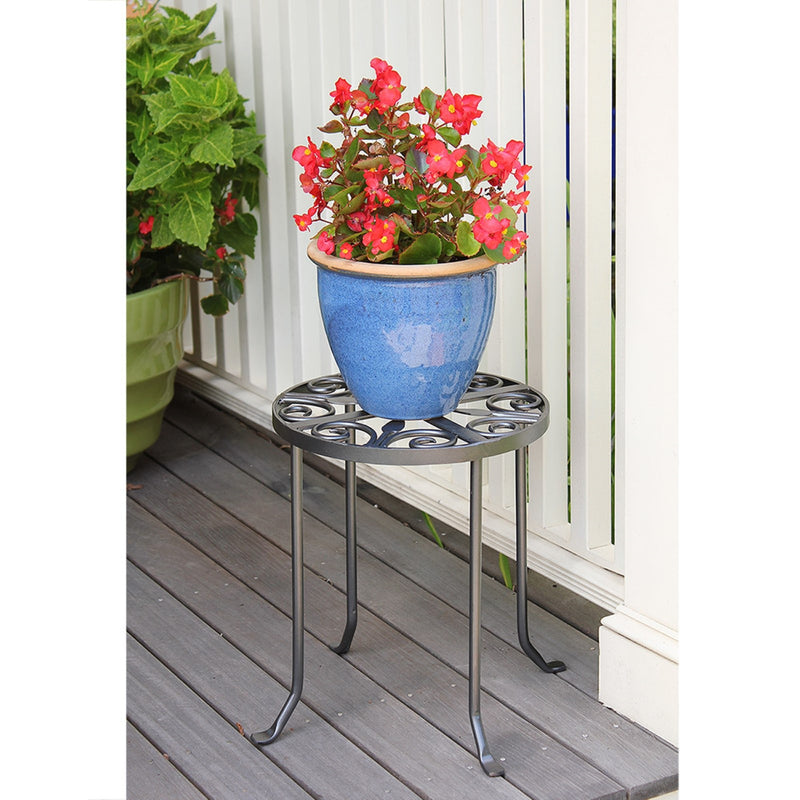 ACHLA Williamsburg Round 12in Plant Stand | Wrought Iron Graphite Powder Coat | Indoor & Outdoor Plant Display | 12 x 12 x 14 in | Model VTT-01