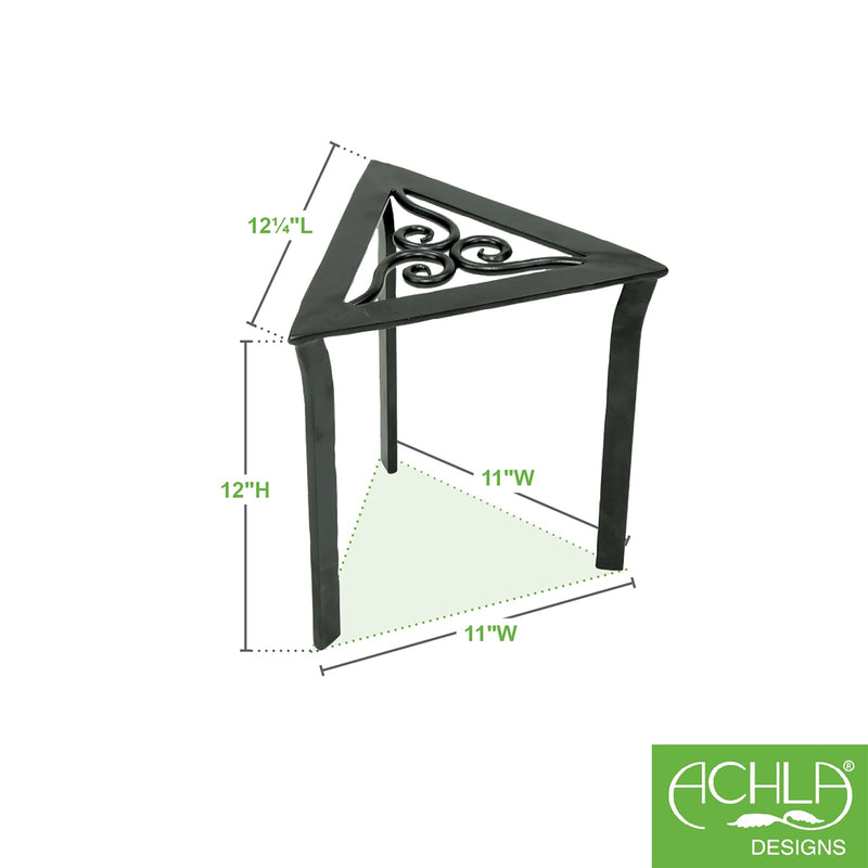 ACHLA Triangular Trivet Plant Stand | Wrought Iron Graphite Powder Coat | Porch, Deck & Patio Corner Accent | 12 x 12 x 12 in | Model VTT-02