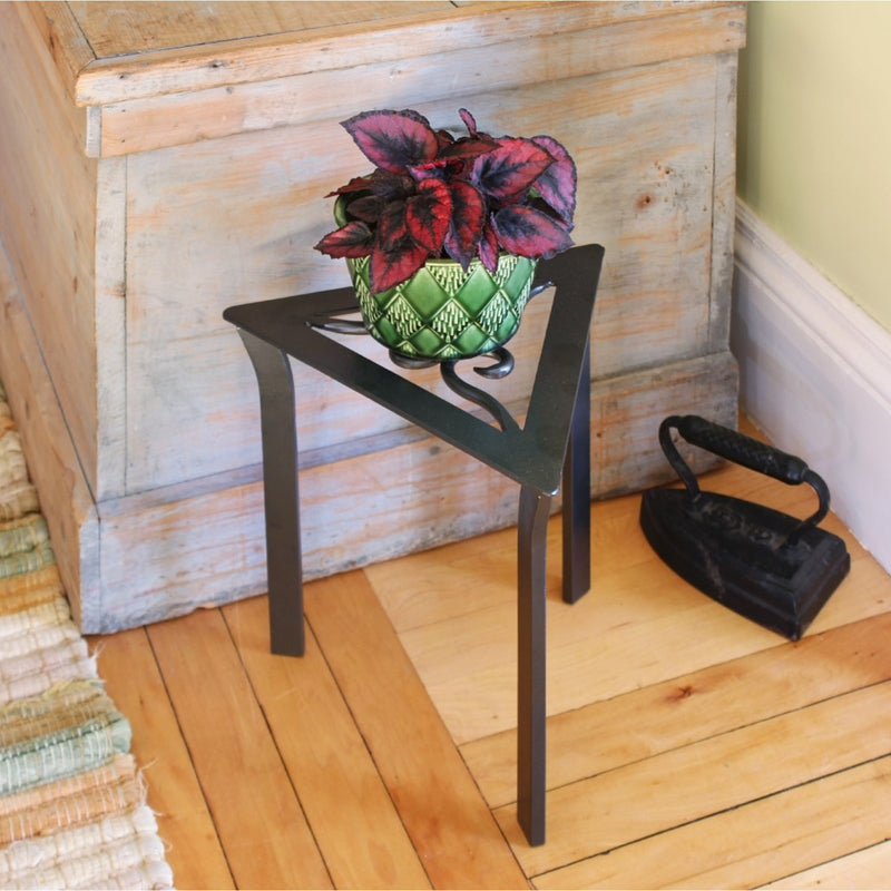 ACHLA Triangular Trivet Plant Stand | Wrought Iron Graphite Powder Coat | Porch, Deck & Patio Corner Accent | 12 x 12 x 12 in | Model VTT-02