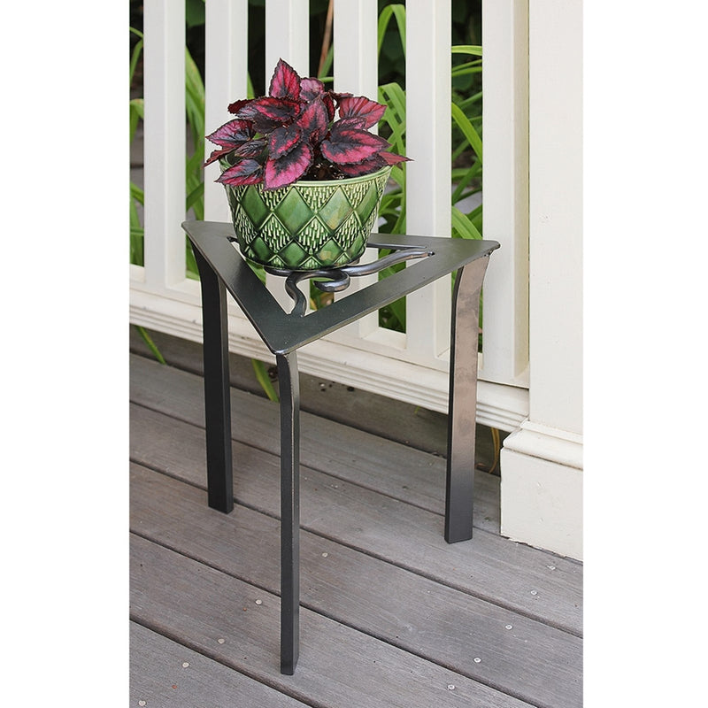 ACHLA Triangular Trivet Plant Stand | Wrought Iron Graphite Powder Coat | Porch, Deck & Patio Corner Accent | 12 x 12 x 12 in | Model VTT-02