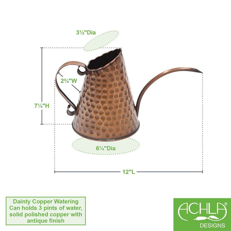 ACHLA Dainty Copper Watering Can | Hammered Copper Finish | Indoor & Outdoor Plant Care | 6.5in Dia x 7.5in H, 3 Pint Capacity | Model WC-06