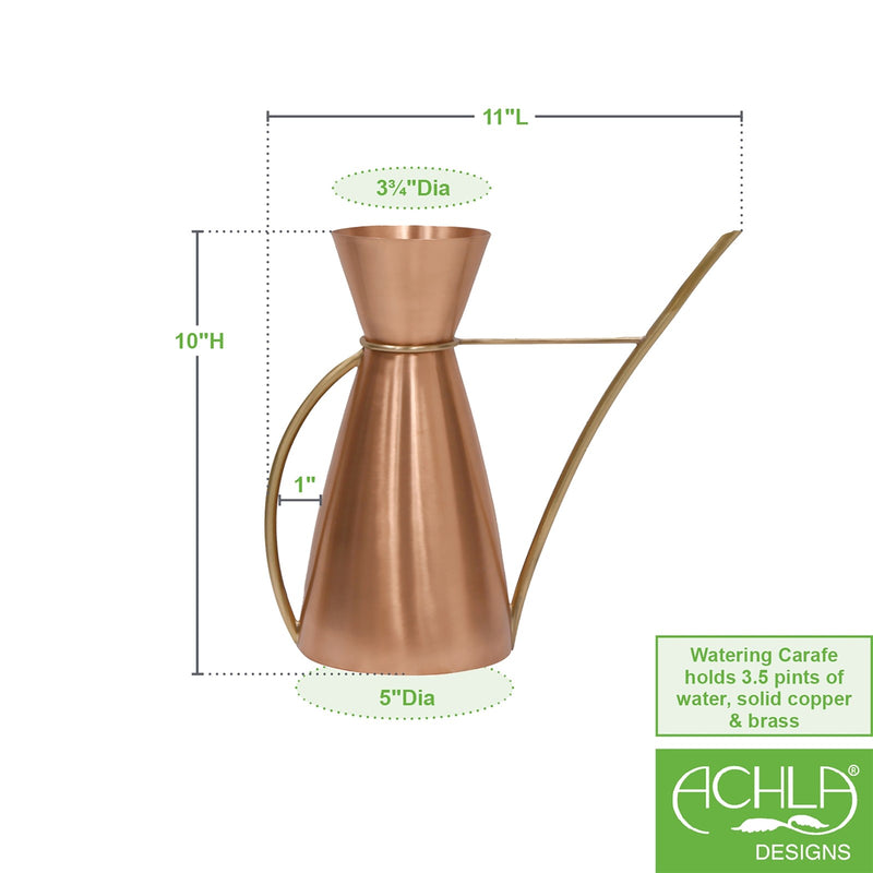 ACHLA Copper Watering Carafe 13in Long | Brushed Copper and Brass | Indoor Plant Watering Can for Shelves & Sills | 13 x 3.25 x 8.625 in | Model WC-07