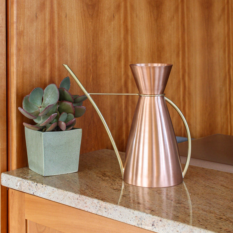 ACHLA Copper Watering Carafe 13in Long | Brushed Copper and Brass | Indoor Plant Watering Can for Shelves & Sills | 13 x 3.25 x 8.625 in | Model WC-07