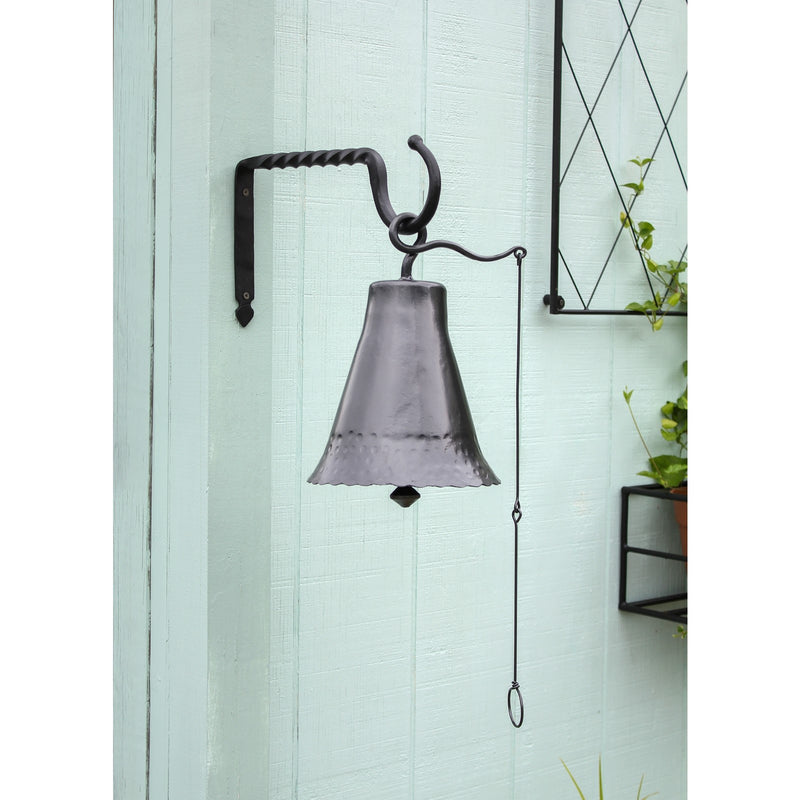 ACHLA Wrought Iron Bell Large | Hand-Forged Graphite Powder Coat | Outdoor Garden Doorbell & Dinner Bell | 8 x 8 x 12 in | Model WIB-03