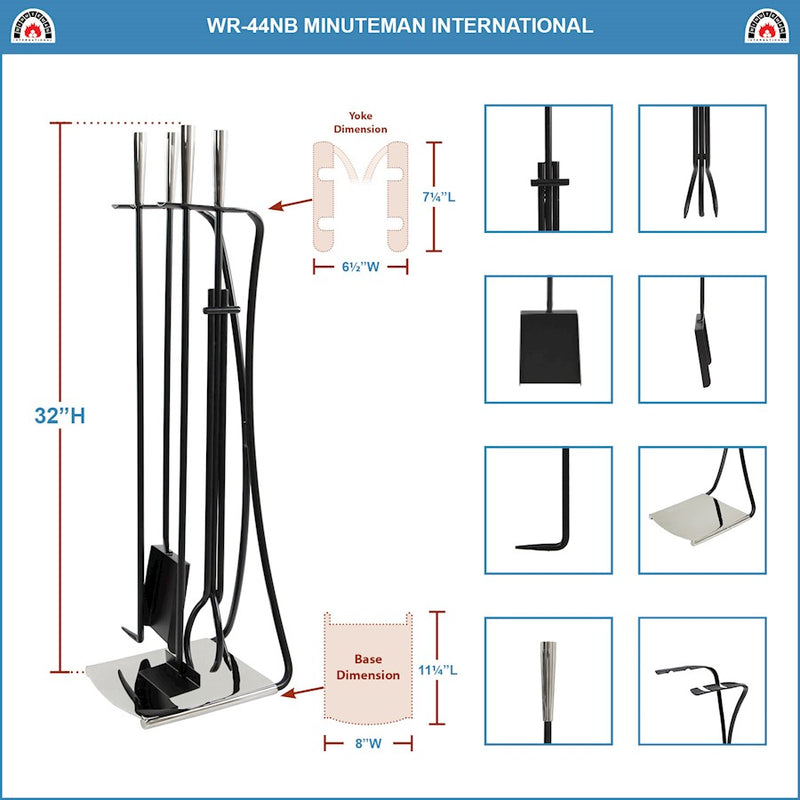ACHLA Park Avenue Tool Set | Nickel and Black Cast Iron | Fireplace & Hearth Accessory | 8 x 11 x 32 in | Model WR-44NB