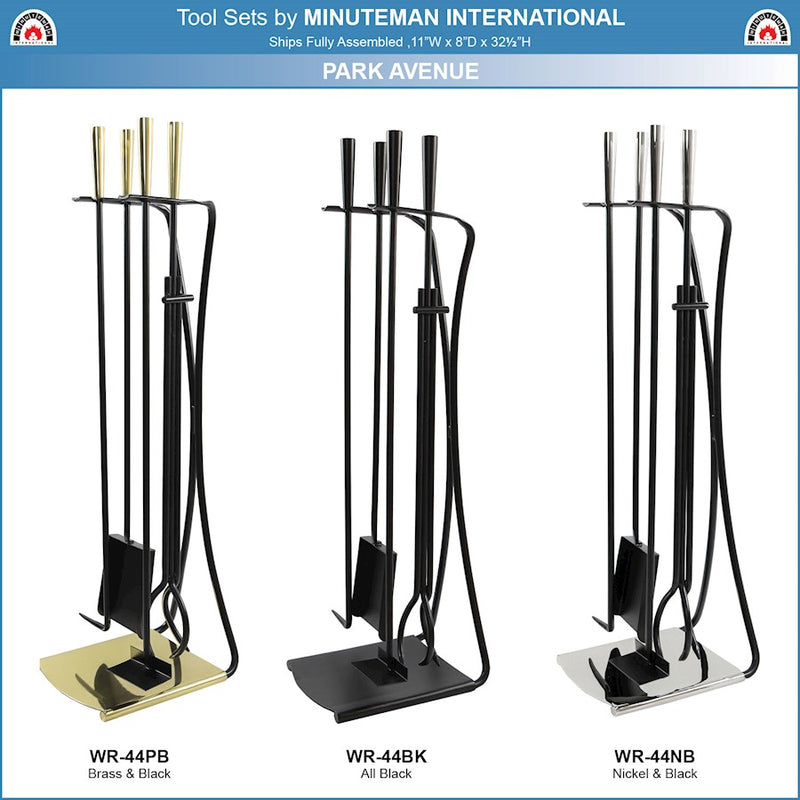ACHLA Park Avenue Tool Set | Nickel and Black Cast Iron | Fireplace & Hearth Accessory | 8 x 11 x 32 in | Model WR-44NB