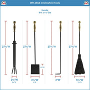 ACHLA Chelmsford Fireplace Tool Set | Antique Brass and Black Cast Iron | Living Room & Hearthside | 8 x 8 x 30 in | Model WR-45AB