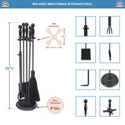 ACHLA Chelmsford Fireplace Tool Set | Black Cast Iron Ball-End Handles | Living Room & Hearth Accessory | 8 x 8 x 30 in, 4 Tools | Model WR-45BK