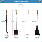 ACHLA Chelmsford Tool Set | Classic Ball-End Cast Iron Fireplace Tools | Living Room & Hearth Accessory | 8 x 8 x 30 in, 17 lbs | Model WR-45PB