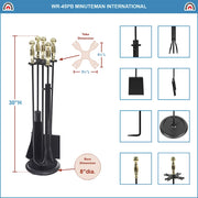 ACHLA Chelmsford Tool Set | Classic Ball-End Cast Iron Fireplace Tools | Living Room & Hearth Accessory | 8 x 8 x 30 in, 17 lbs | Model WR-45PB
