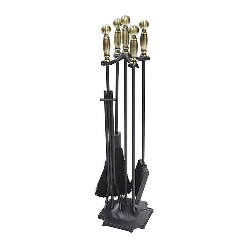ACHLA Carlisle Tool Set | Traditional Cast Iron Fireplace Tool Set with Antique Brass Handles | Living Room & Hearth Accessory | Model WR-46AB