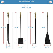 ACHLA Carlisle Tool Set | Traditional Cast Iron Fireplace Tool Set with Antique Brass Handles | Living Room & Hearth Accessory | Model WR-46AB