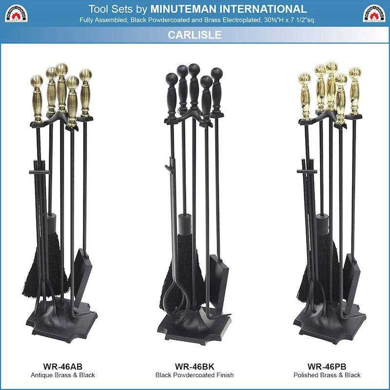 ACHLA Carlisle Fireplace Tool Set | Traditional Cast Iron with Black Finish | Living Room & Hearth Accessory | 8 x 8 x 30 in | Model WR-46BK