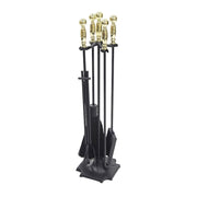 ACHLA Carlisle Tool Set | Polished Brass & Black Cast Iron | Fireplace Tool Set for Living Room & Hearth | 7.5 x 7.5 x 30.5 in | Model WR-46PB