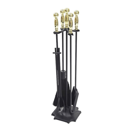 ACHLA Carlisle Tool Set | Polished Brass & Black Cast Iron | Fireplace Tool Set for Living Room & Hearth | 7.5 x 7.5 x 30.5 in | Model WR-46PB