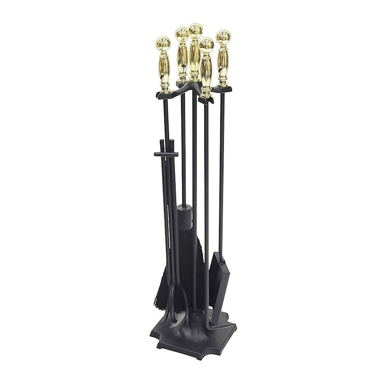 ACHLA Carlisle Tool Set | Polished Brass & Black Cast Iron | Fireplace Tool Set for Living Room & Hearth | 7.5 x 7.5 x 30.5 in | Model WR-46PB
