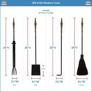 ACHLA Westford Fireplace Tool Set | Traditional Cast Iron with Antique Brass Handles | Living Room & Hearthside | 8 x 8 x 30 in | Model WR-47AB