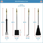 ACHLA Westford Fireplace Tool Set | Polished Brass and Black Cast Iron | Living Room & Hearth Accessory | 8 x 8 x 30 in | Model WR-47PB
