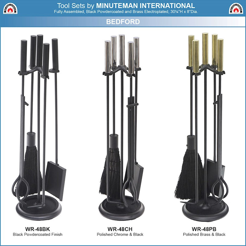 ACHLA Bedford 30in Fireplace Tool Set | Black Cast Iron and Zinc Handles | Living Room & Hearthside Fireplace | 8 x 8 x 30 in | Model WR-48BK