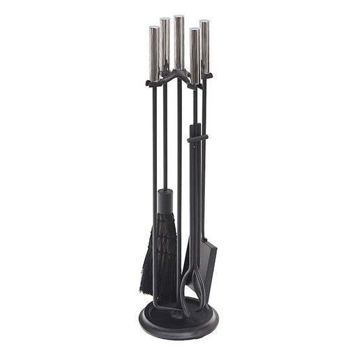 ACHLA Bedford Tool Set 30in Fireplace Tools & Stand | Contemporary Polished Chrome and Cast Iron | Living Room & Hearthside Fireplace | Model WR-48CH