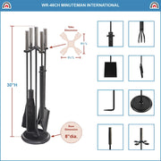 ACHLA Bedford Tool Set 30in Fireplace Tools & Stand | Contemporary Polished Chrome and Cast Iron | Living Room & Hearthside Fireplace | Model WR-48CH
