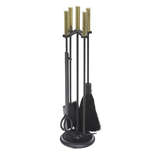 ACHLA Bedford Fireplace Tool Set | Polished Brass and Black Cast Iron | Living Room & Hearthside Fireplace Accessory | 8 x 8 x 30 in | Model WR-48PB