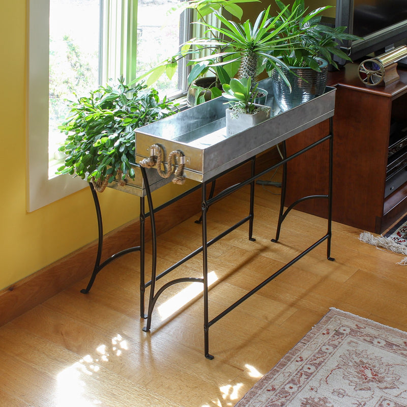 ACHLA Trestle Plant Stand Large | Black Wrought Iron | Entryway & Living Room Plant Display | 32 x 10 x 27 in | Model WT-04