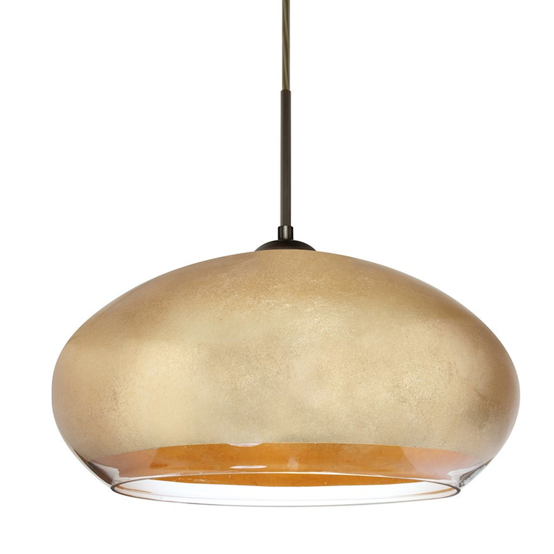 Besa Lighting Brio 14 13.75in 1-Light LED Cord Pendant | Contemporary Brushed Bronze and Gold Foil Glass | Kitchen Island | Model 1JT-4345GF-LED-BR