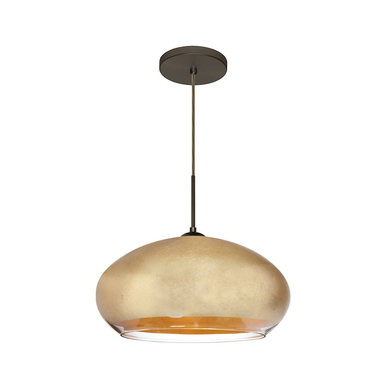 Besa Lighting Brio 14 13.75in 1-Light LED Cord Pendant | Contemporary Brushed Bronze and Gold Foil Glass | Kitchen Island | Model 1JT-4345GF-LED-BR