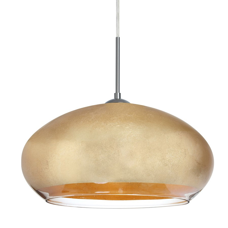 Besa Lighting Brio 14 13.75in 1-Light LED Cord Pendant | Contemporary Satin Nickel and Gold Foil Glass | Kitchen Island | Model 1JT-4345GF-LED-SN