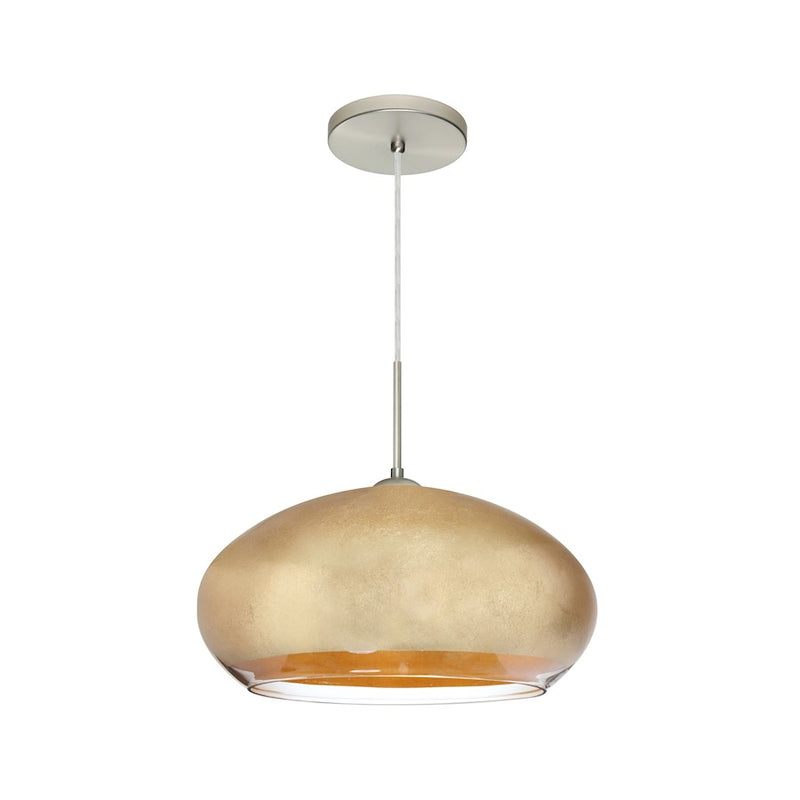 Besa Lighting Brio 14 13.75in 1-Light Cord Pendant | Contemporary Satin Nickel and Gold Foil Glass | Kitchen Island & Dining | Model 1JT-4345GF-SN